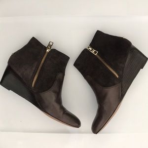 Coach Mystic Wedge Bootie Brown Leather Suede Zip
